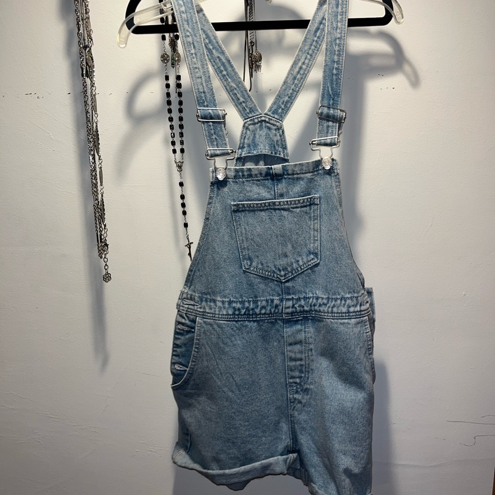 SHEIN Light Blue Denim Button-Up Overalls